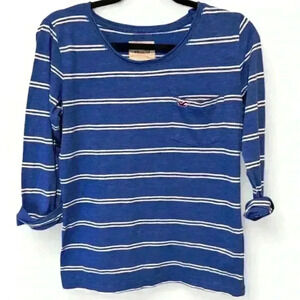 Hollister Women's Blue Striped 3/4 Sleeve Top Size Small